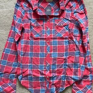 Hollister Pink and Blue Plaid Button-Down Shirt
